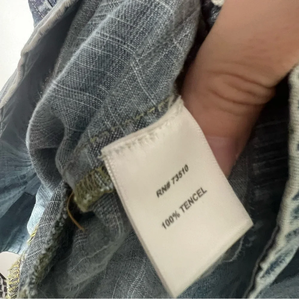 Uncle Frank Short Sleeve Collared Blue Denim Shift Dress Pockets Small Boho - Picture 10 of 11